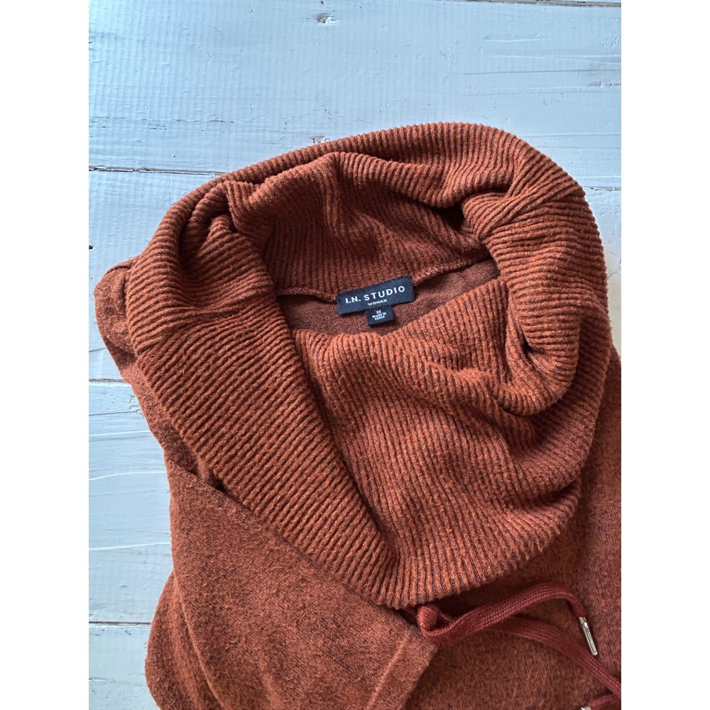 IN Studio Woman Rust Orange Cowl Neck Asymmetrical Hem Sweater Plus Size 1X